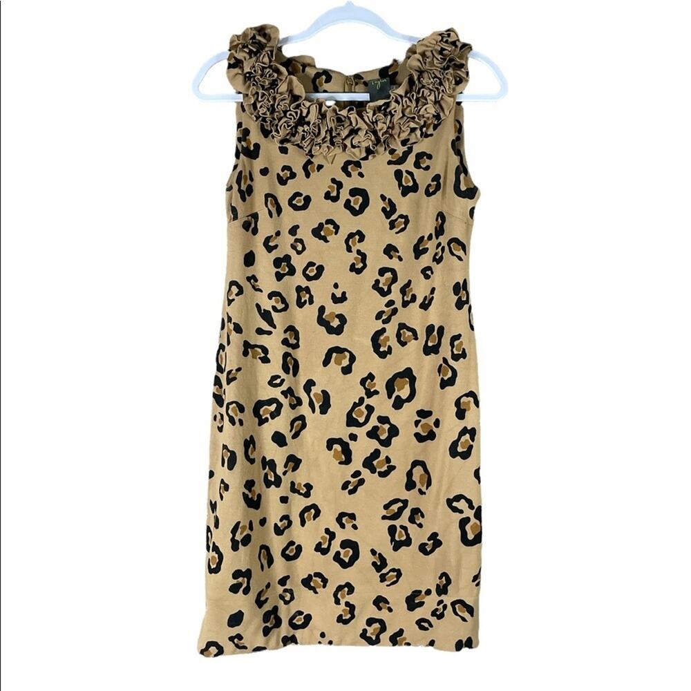 Taylor Sleeveless Ruffle Neck Dress Leopard Print Size 2